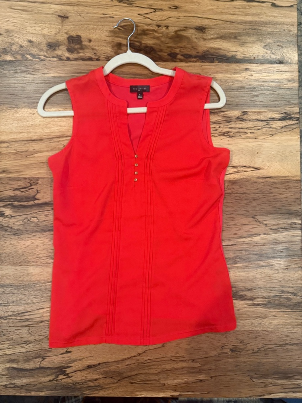 The Limited Red Sleeveless Pintuck Tank with Gold Accent